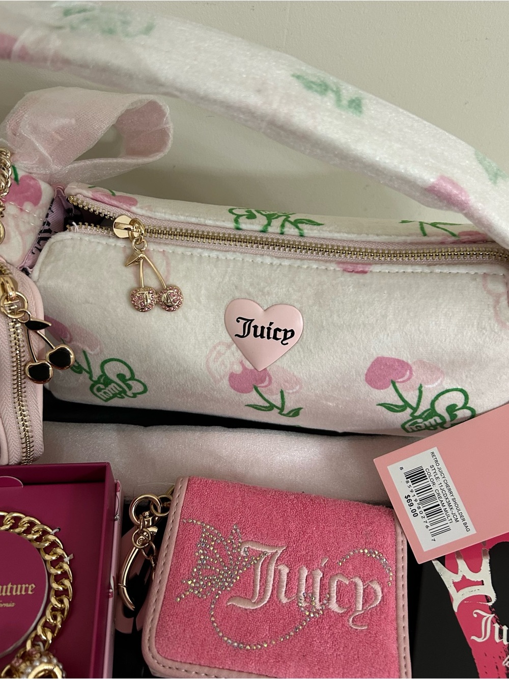NWT Juicy Couture Pink Floral Logo Crossbody Bag with Wallet Bundle - Picture 2 of 5